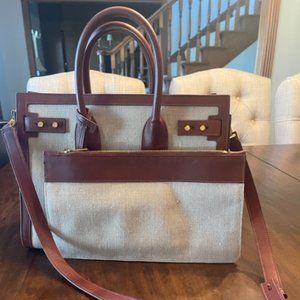 Women's leather and linen YSL purse